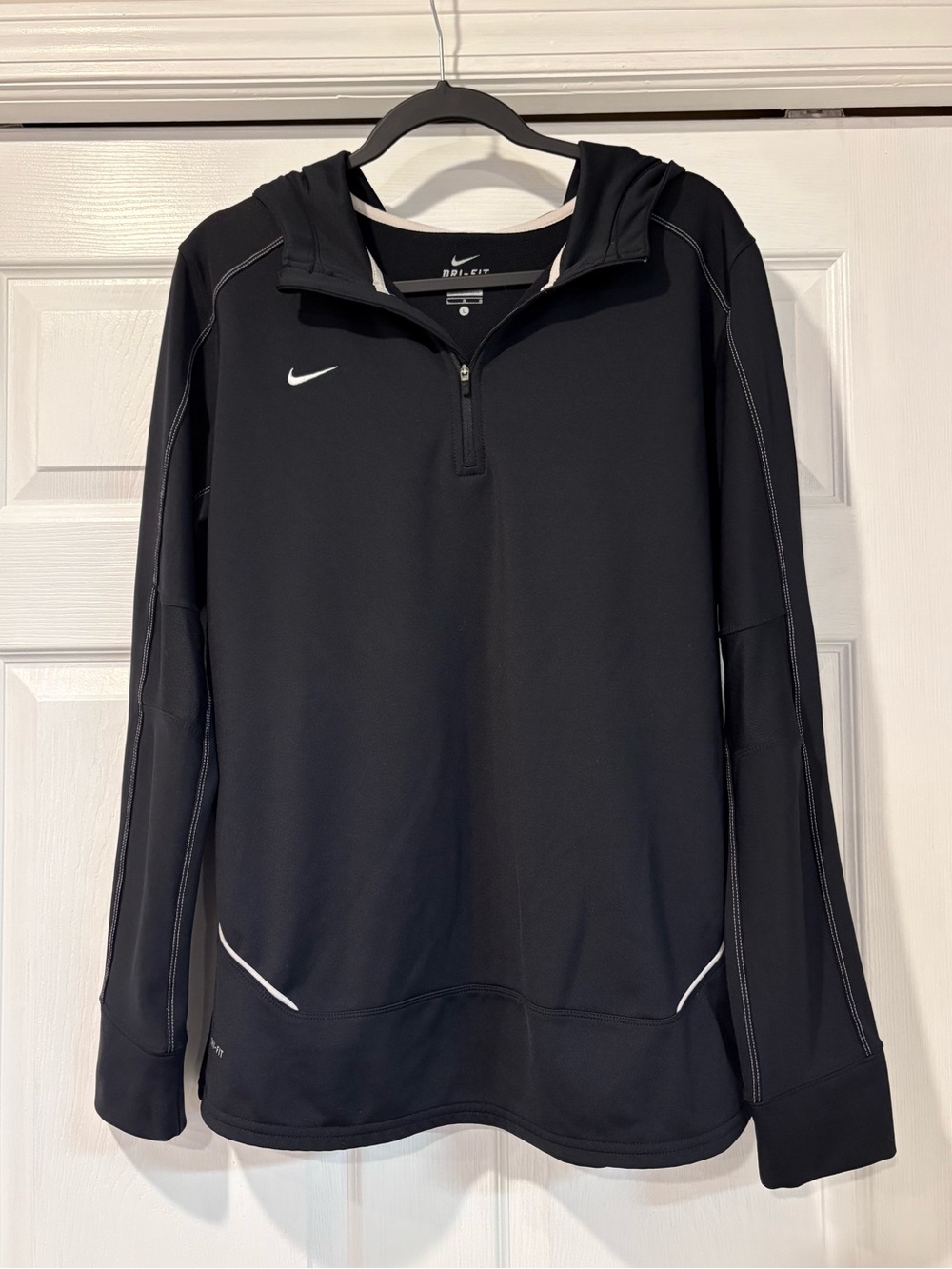 Nike Black Women's Dri-FIT Half-Zip Hoodie with White Swoosh